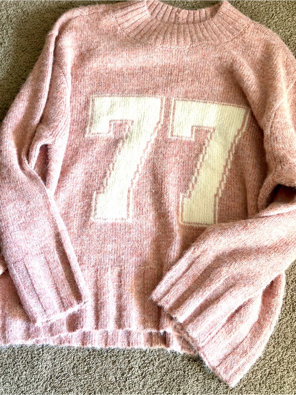 American Eagle Blush Pink Sweater with Cream '77 Graphic
New without tags .